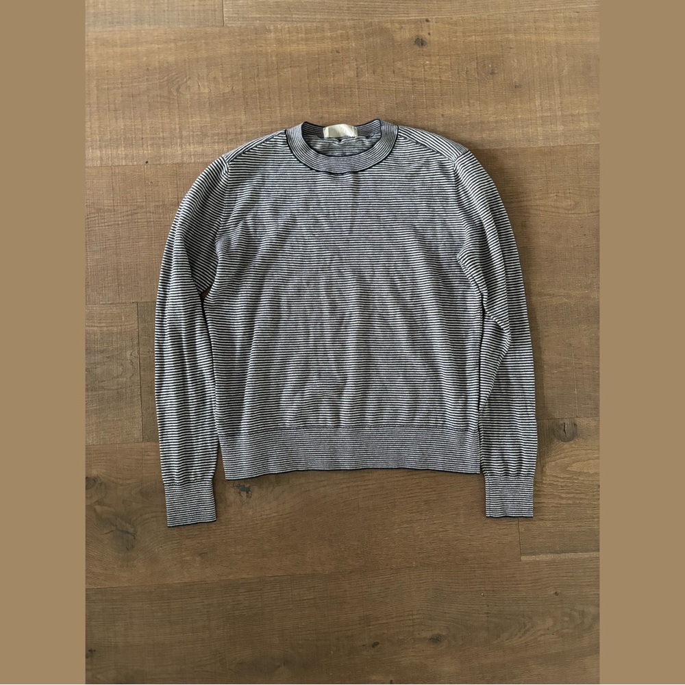 everlane black gray striped high neck long sleeve top